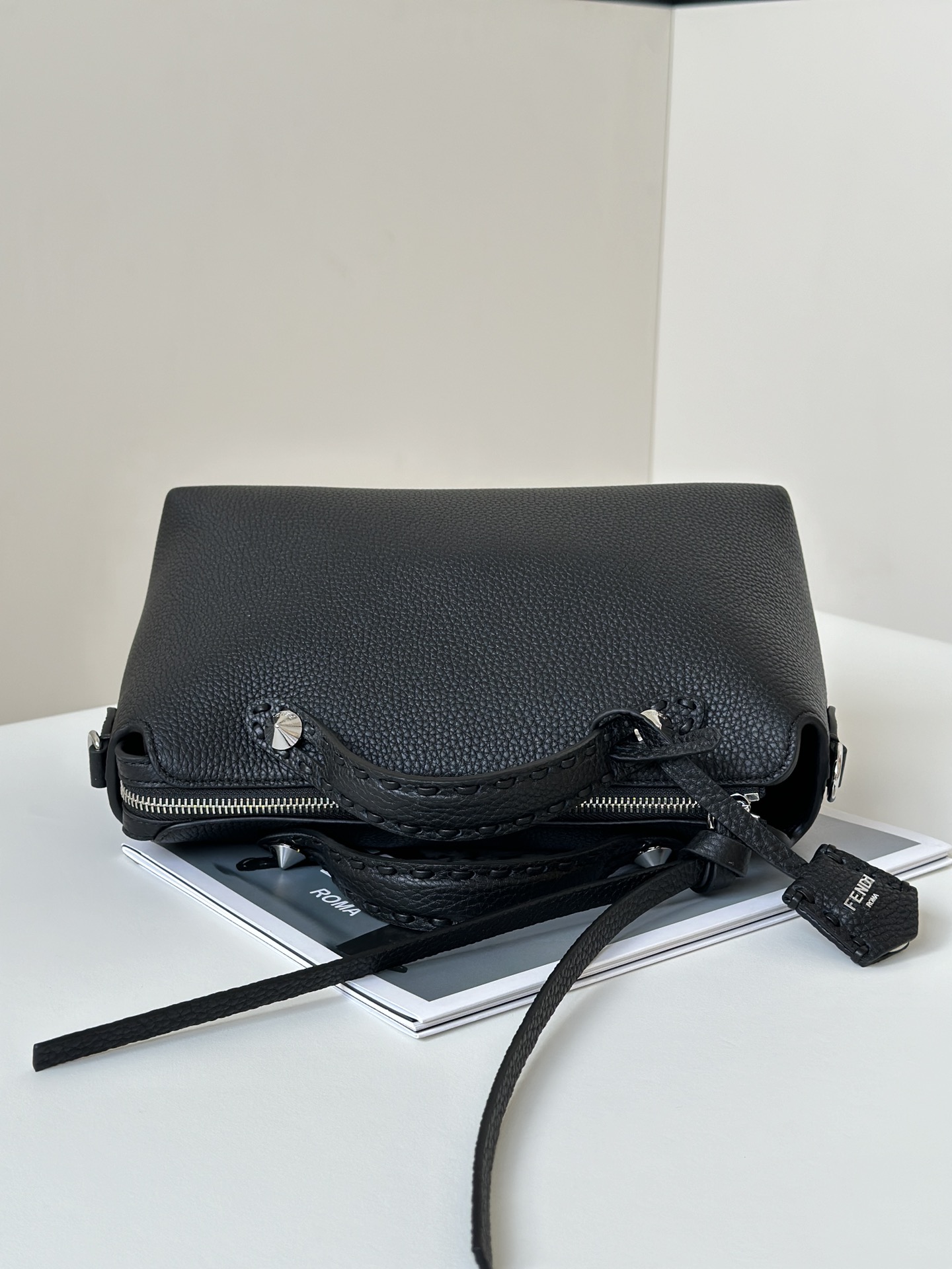 Fendi Medium By The Way Selleria With 192 Hand-sewn Topstitches Shoulder Bag Black